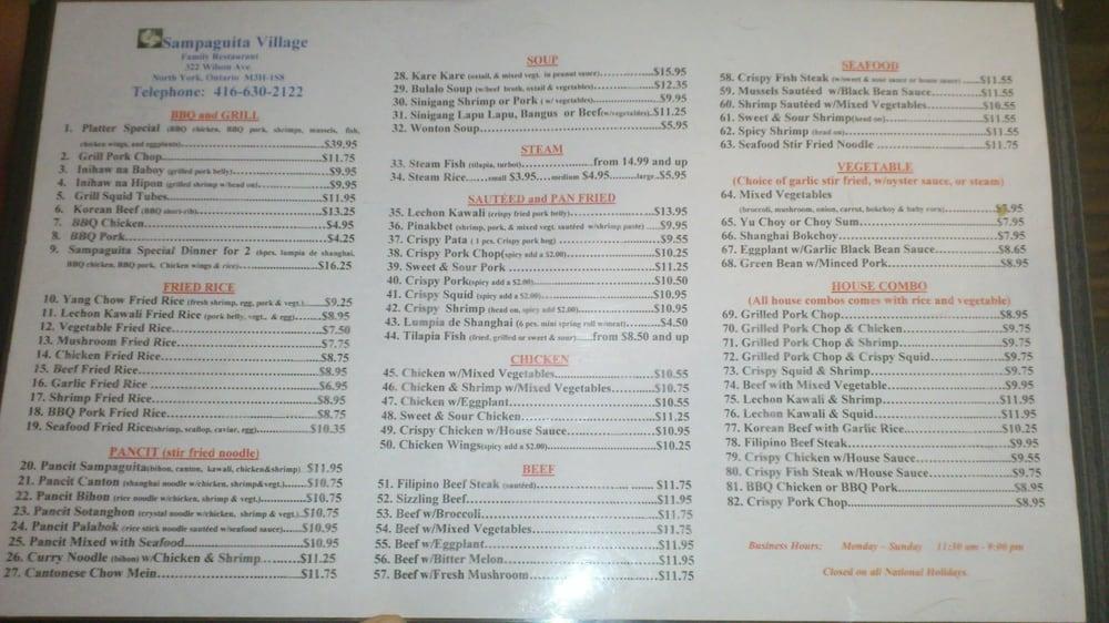 sampaguita village menu