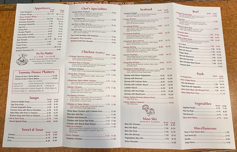 yummy house weymouth menu