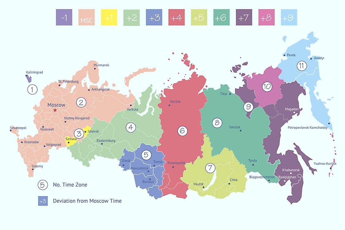 how many time zones does russia have