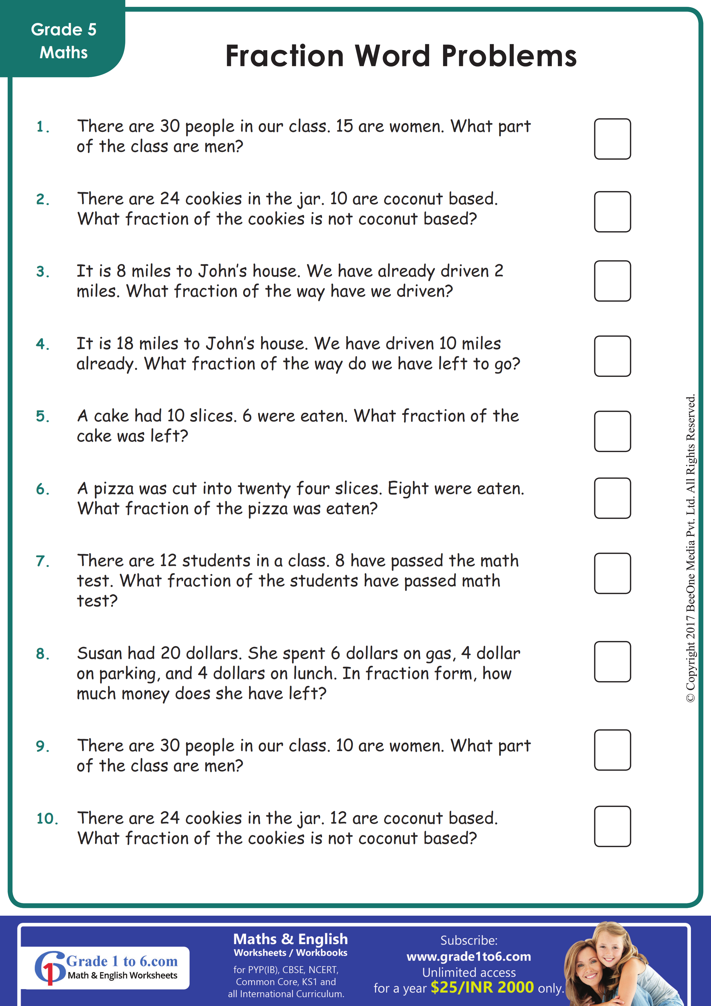 fraction word problems year 5