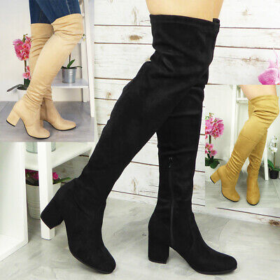 mid heel thigh high boots