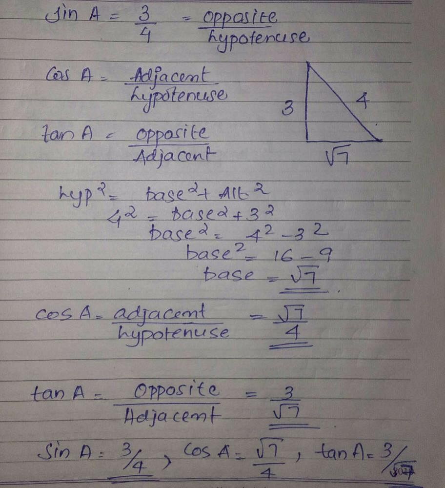 if sin a 3 4 calculate cosa and tana