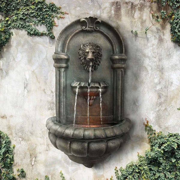 outdoor wall fountain with light