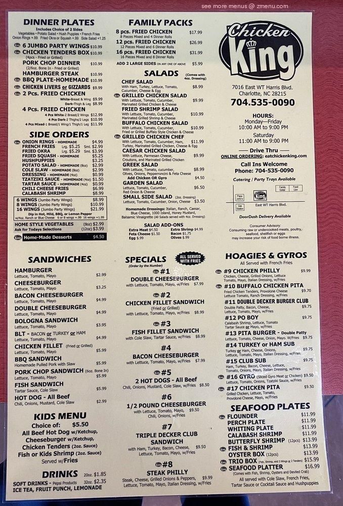 chicken king west blvd menu