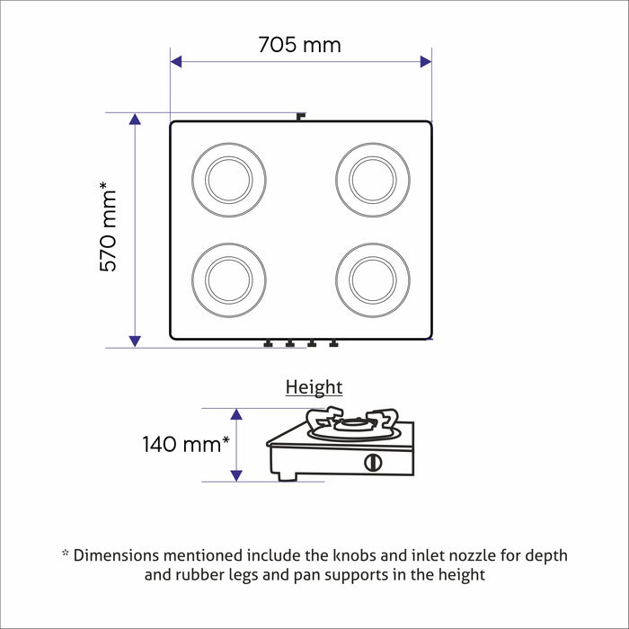 4 burner stove dimensions