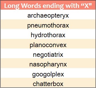 4 letter words ending in x