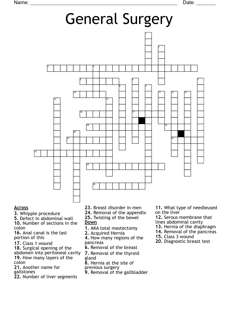 surgeons light crossword clue