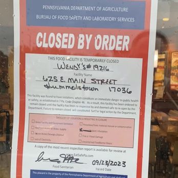 hummelstown wendys closed