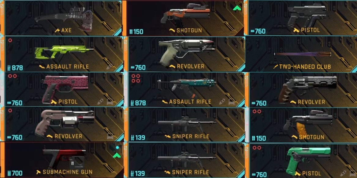 all new weapons cyberpunk 2077