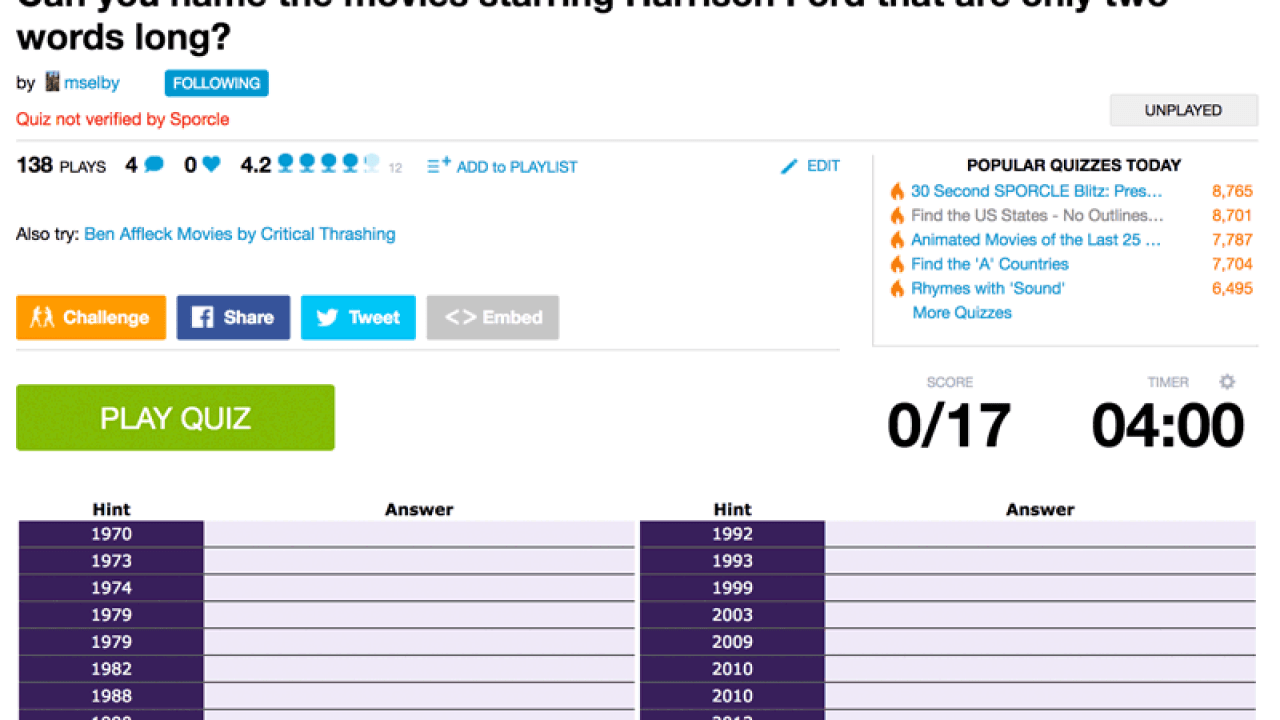 sporcle quizzes