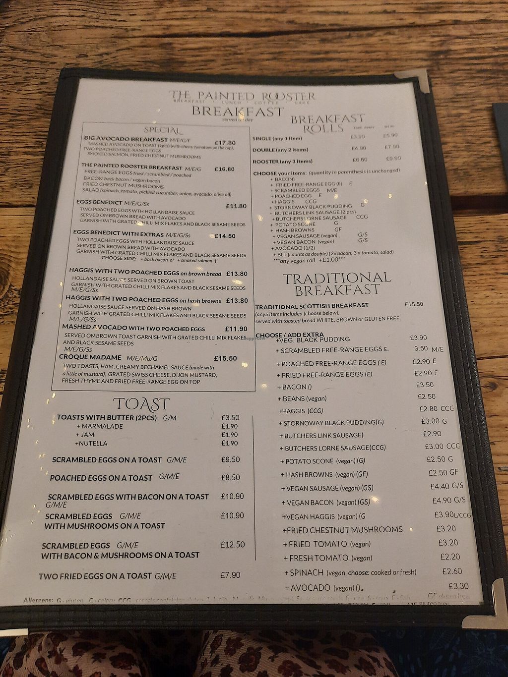 the painted rooster menu