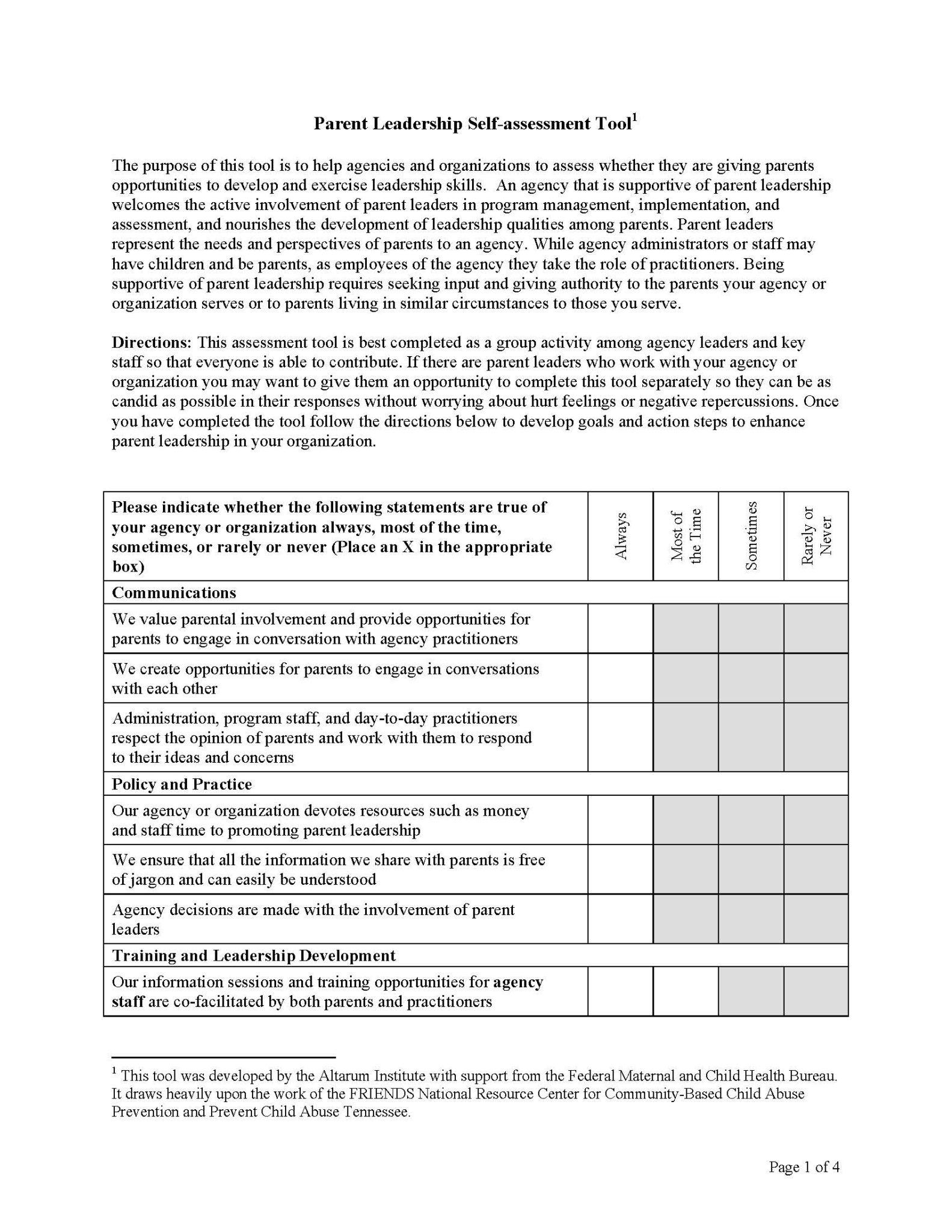 leadership self assessment questionnaire