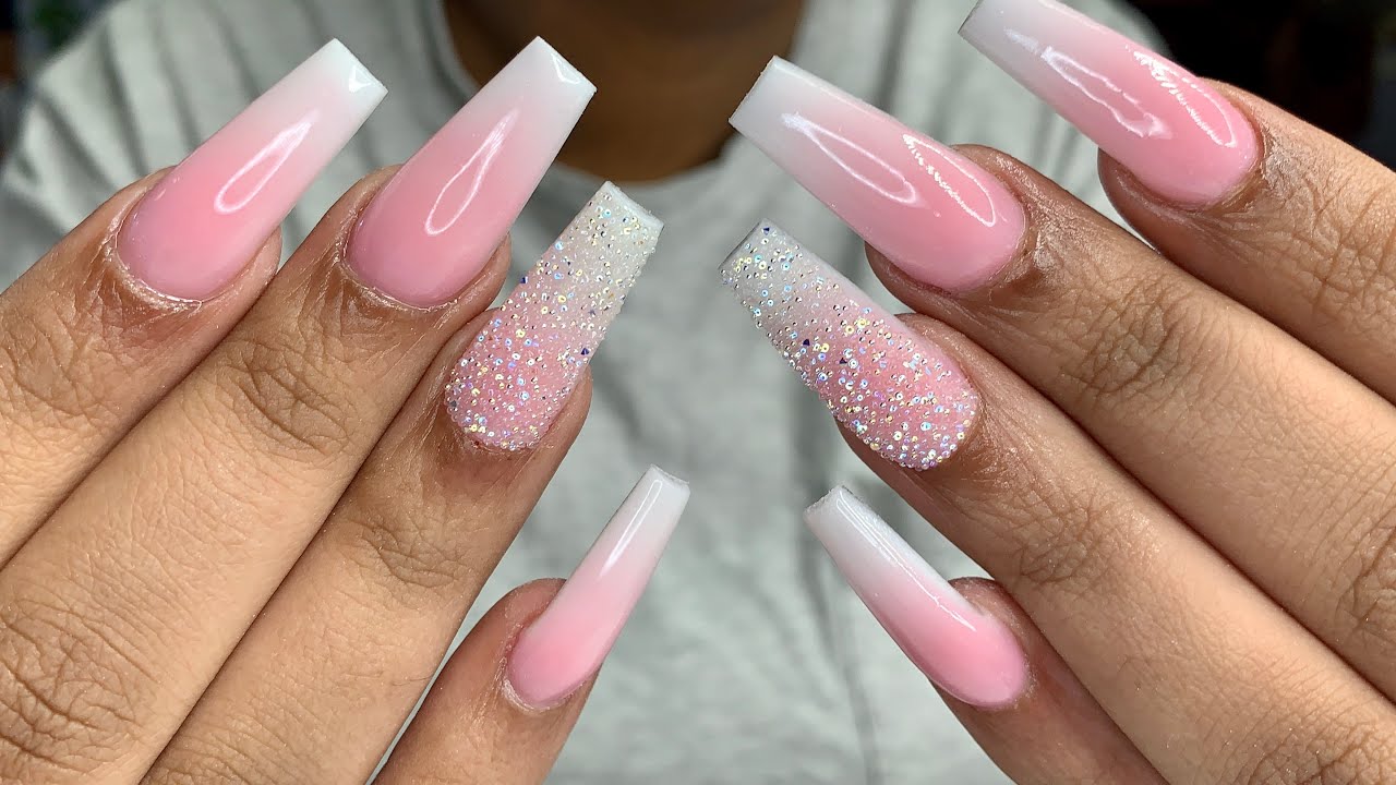 pink and white acrylic nails