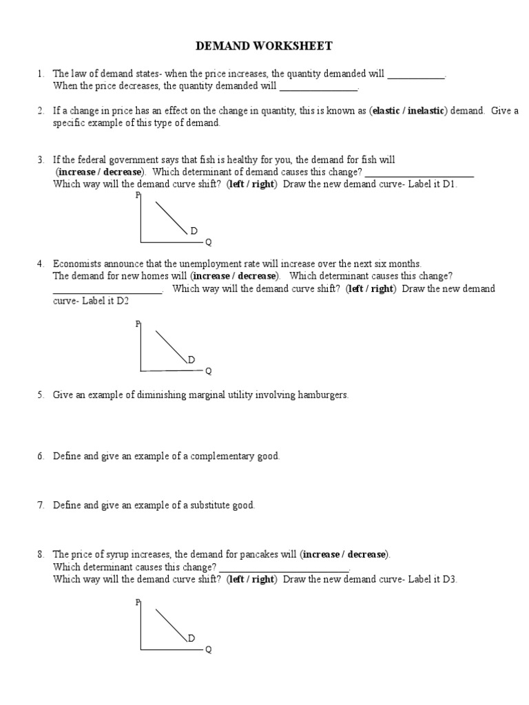 demand worksheet answer key pdf