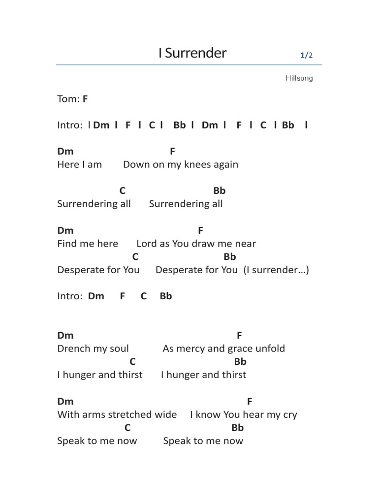 i surrender hillsong lyrics and chords