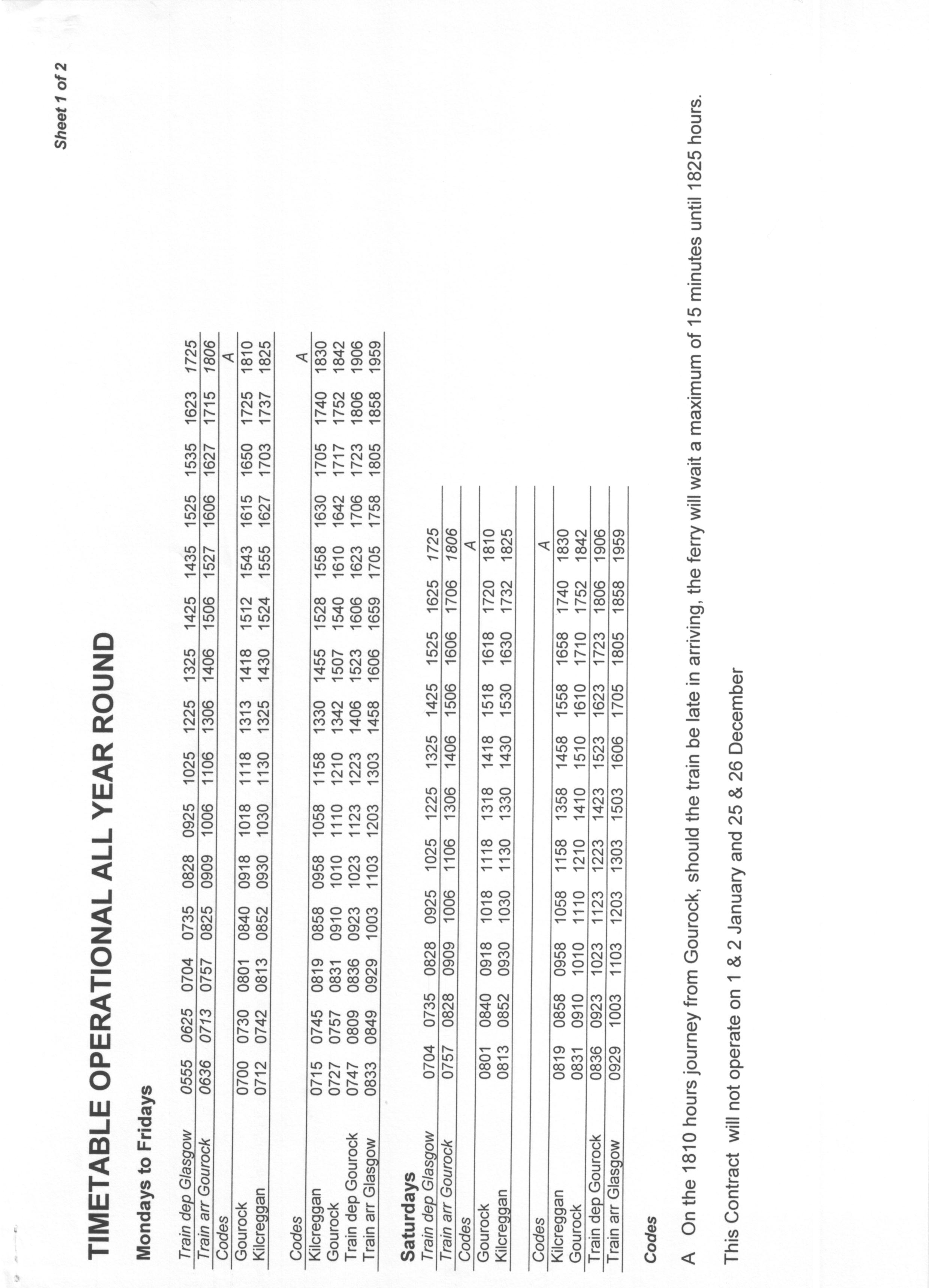 gourock ferry timetable