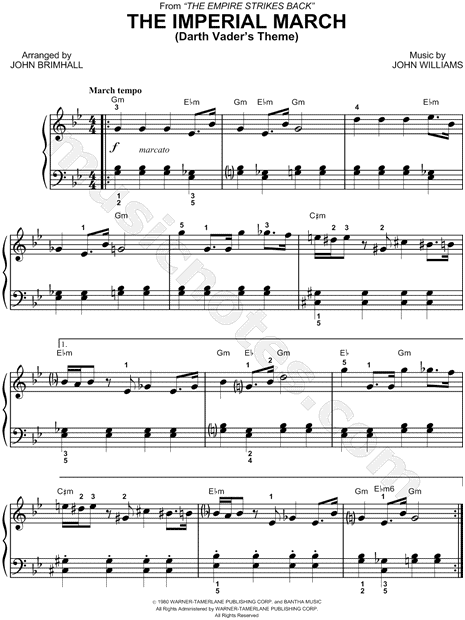 star wars imperial march piano sheet music