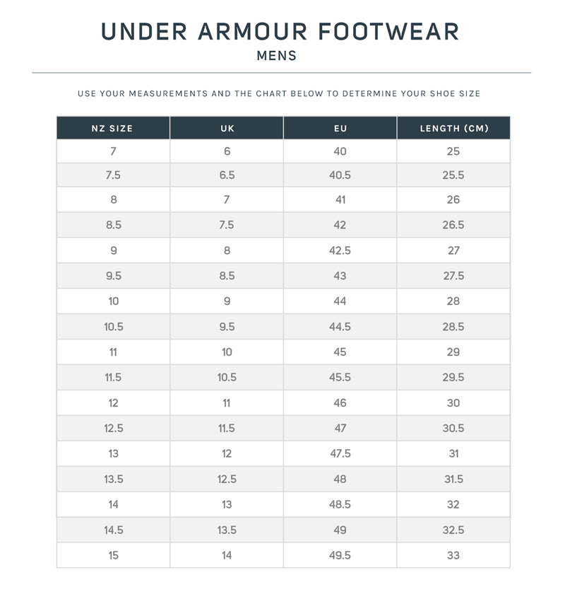 under armor size chart