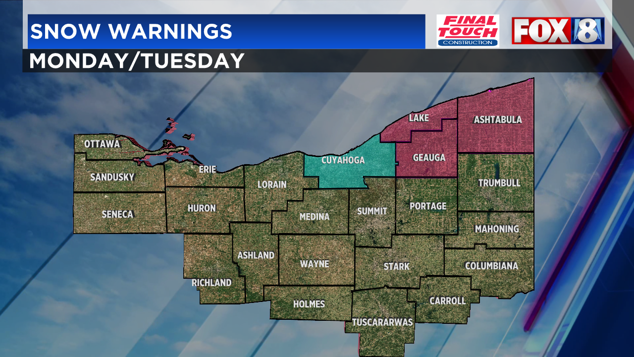 winter storm warnings issued ahead of lake-effect snow monday.