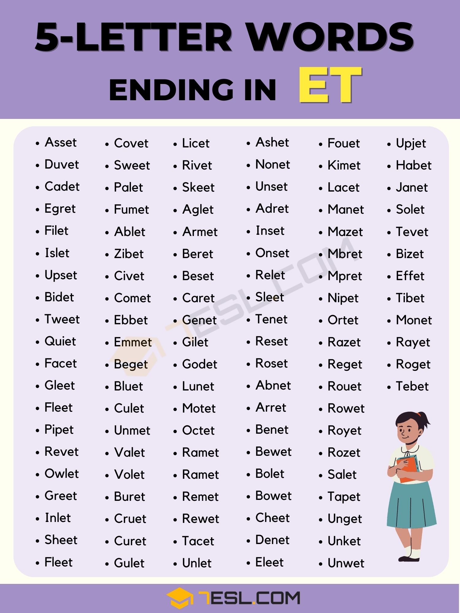 5 letter word ending e l t