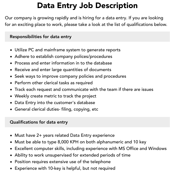 data entry roles