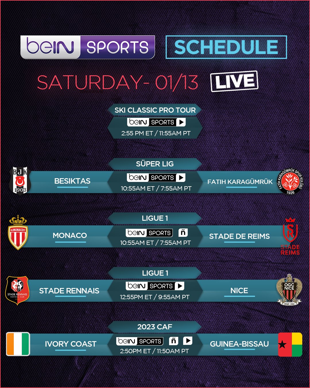 bein sports listings