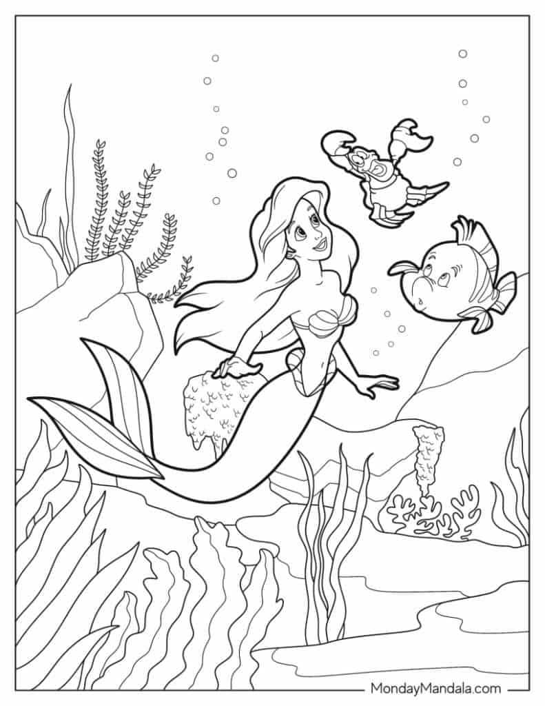 ariel mermaid colouring pages