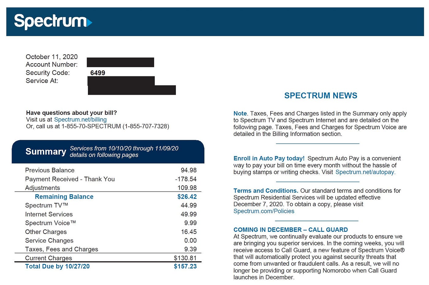 pay my bill spectrum internet