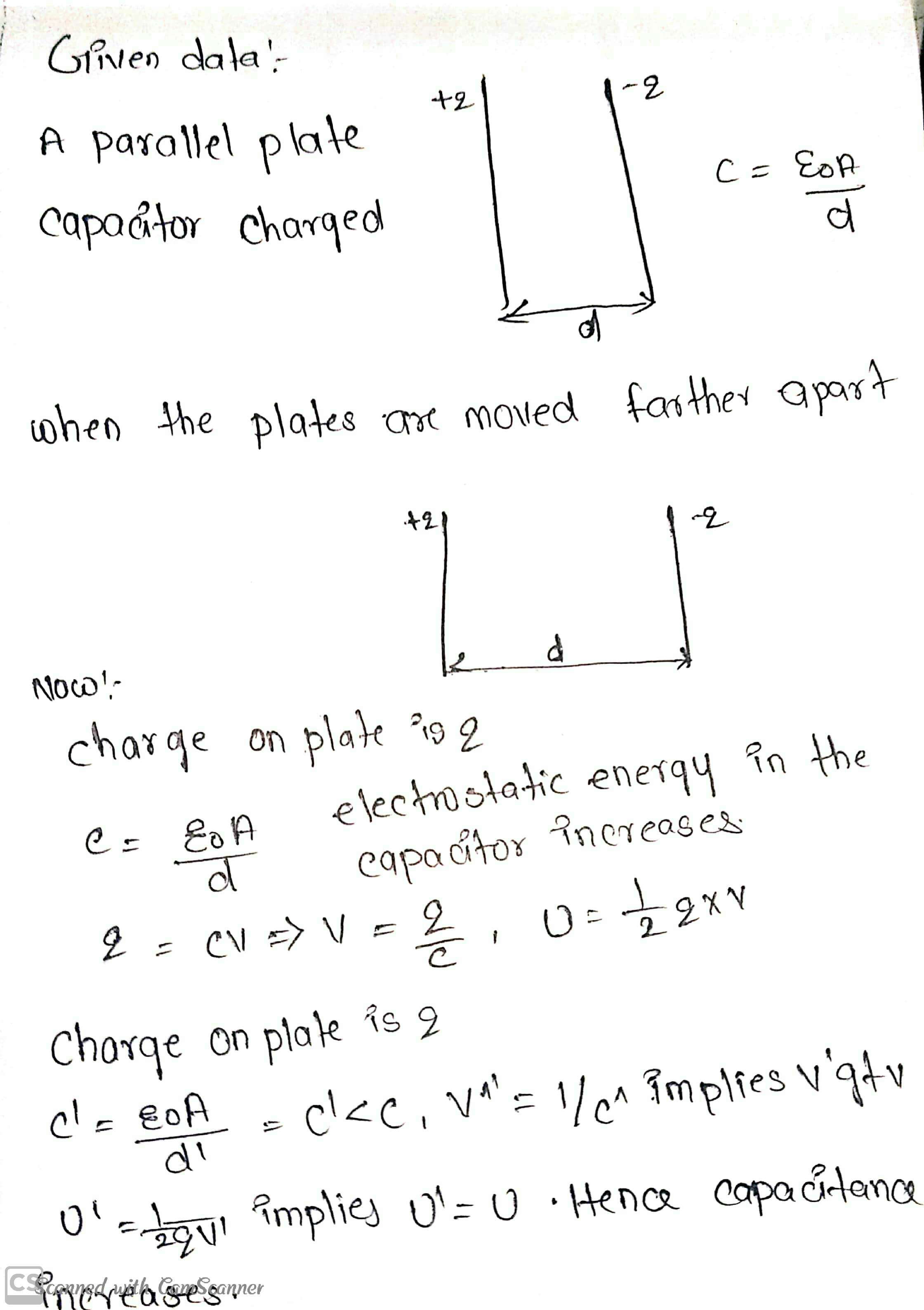 a parallel plate capacitor is charged by a battery