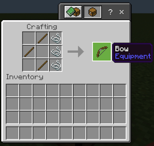 minecraft bow and arrow recipe