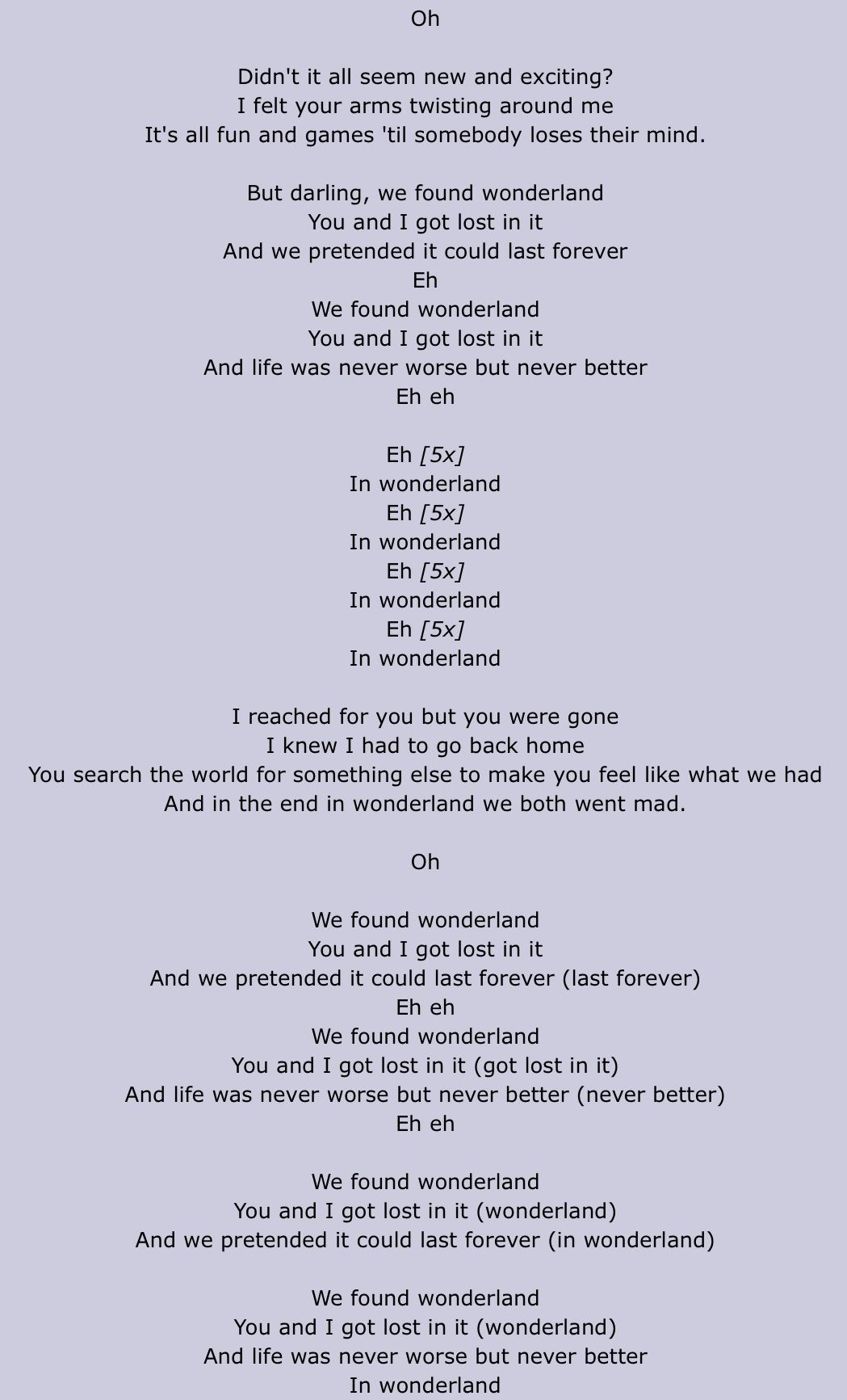 wonderland lyrics