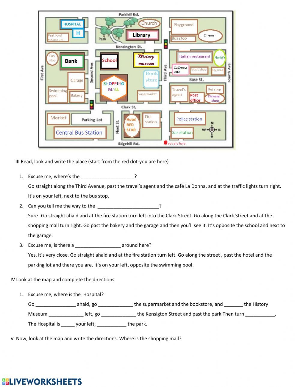 giving directions map worksheet