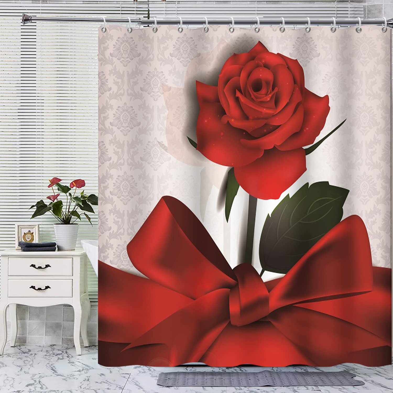 red rose shower curtain