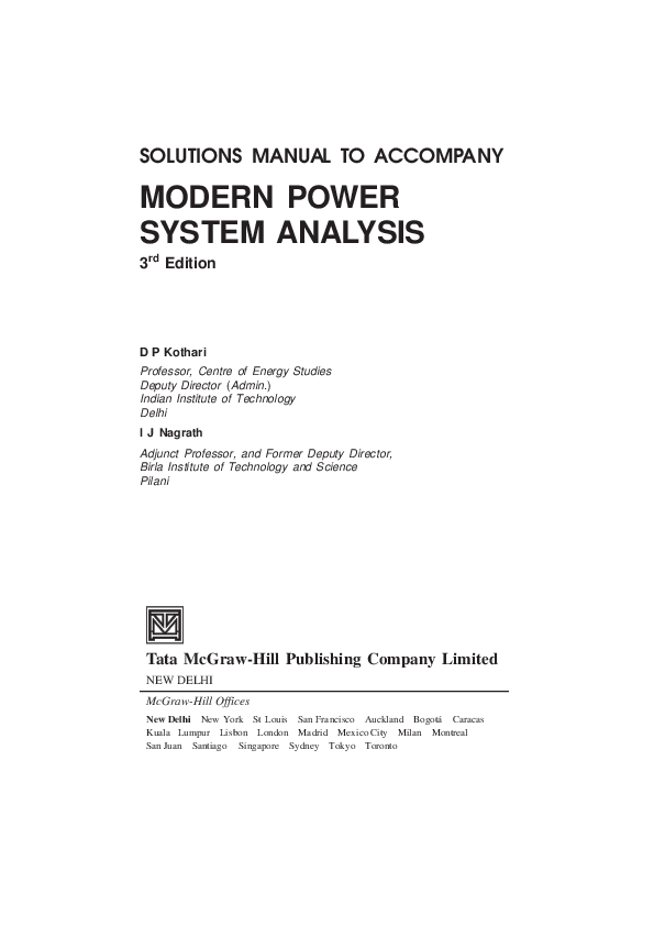 modern power system analysis solution pdf