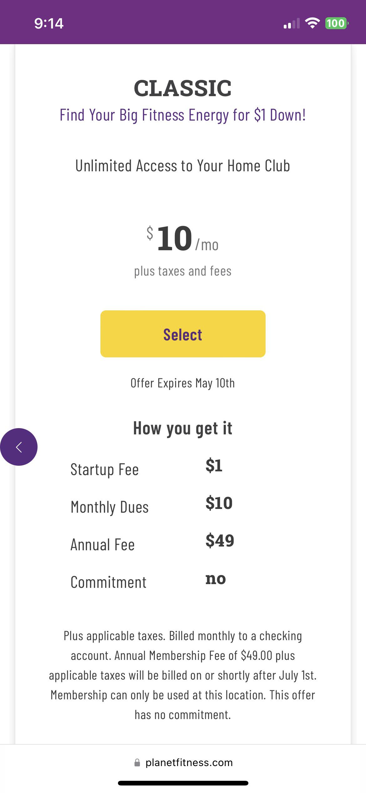 planet fitness $49 fee