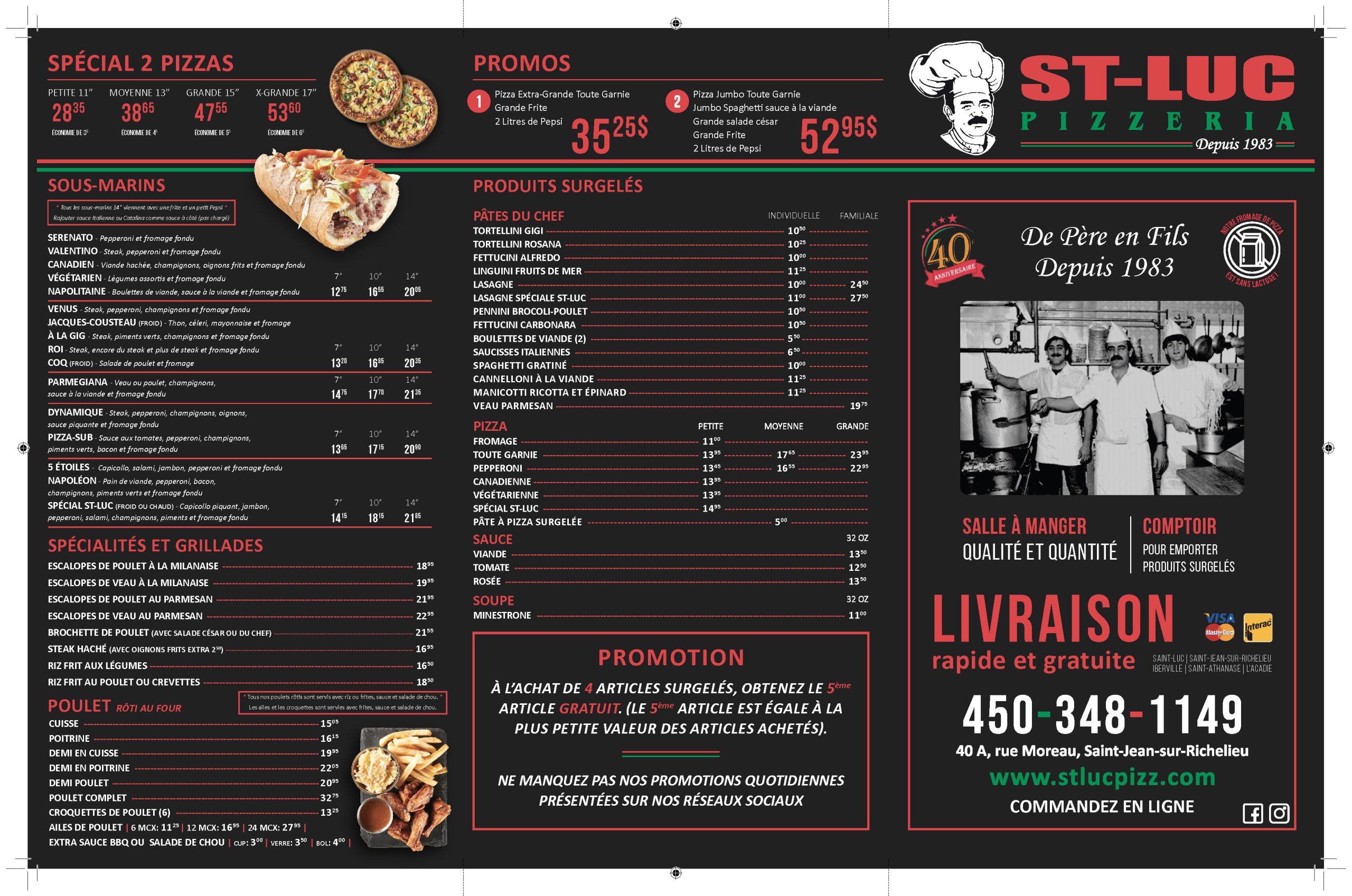 menu st luc pizzeria