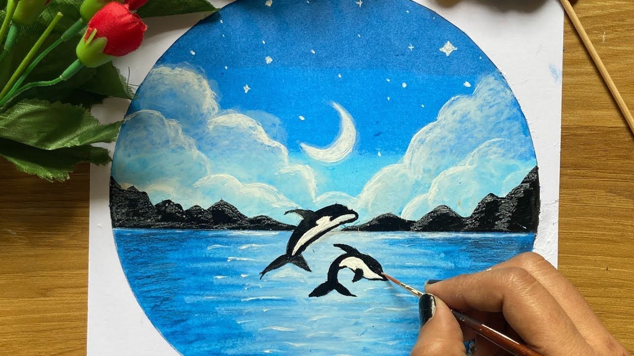 dolphin scenery drawing