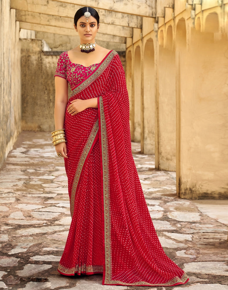 red jaipuri saree