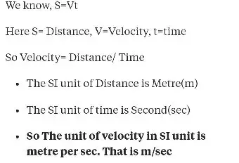 define velocity what is the si unit of velocity