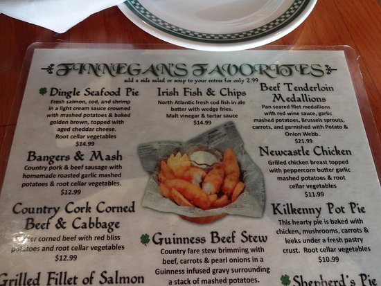 finnegans grill & irish pub menu