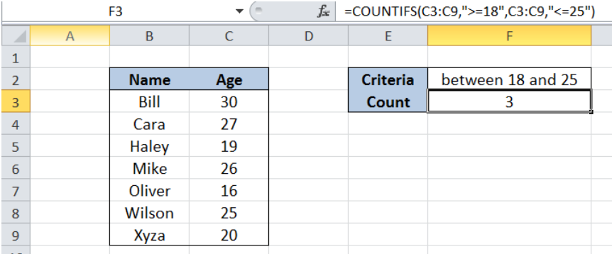 countif in between two numbers