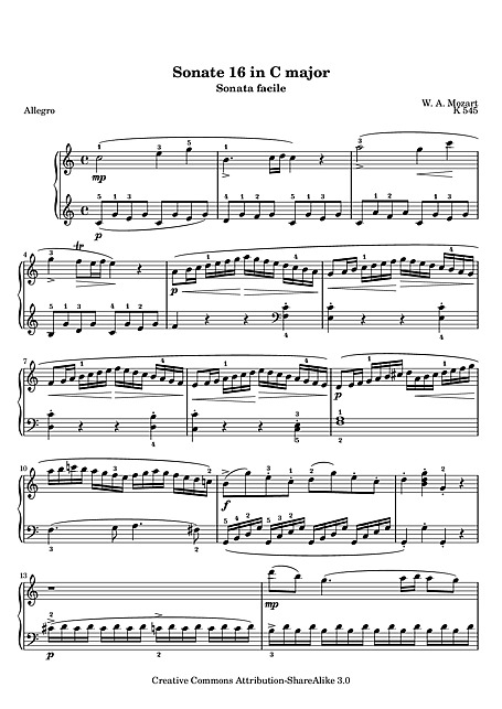 piano sonata no 16 mozart sheet music