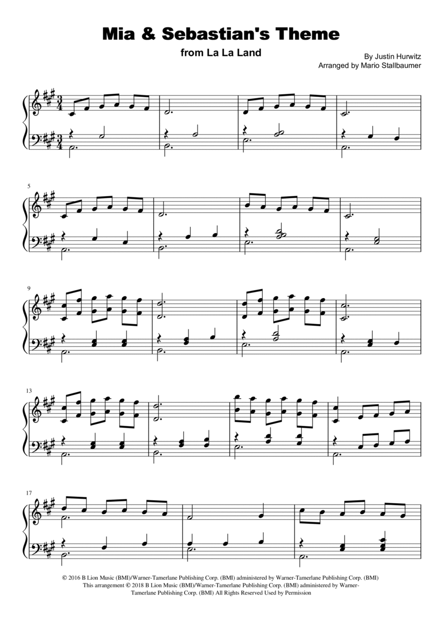 mia & sebastians theme piano sheet music