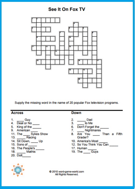 tv series crossword clue 6 letters