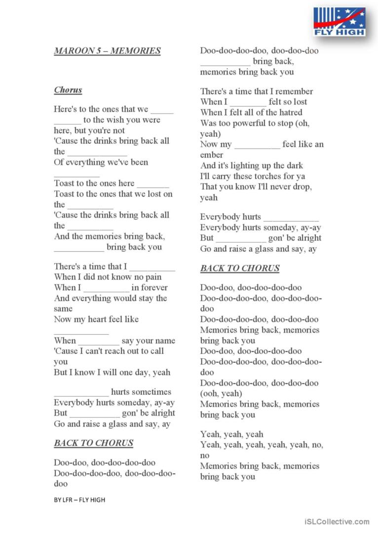 maroon 5 memories lyrics