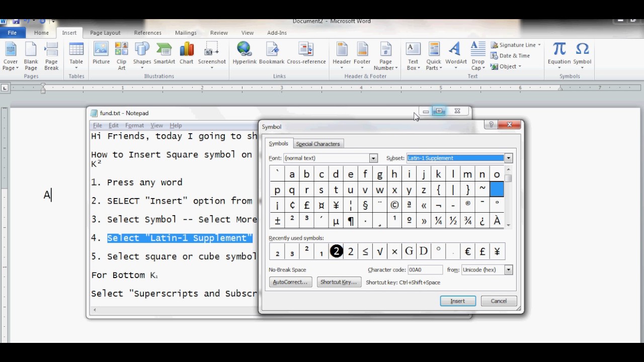 chi square symbol in word