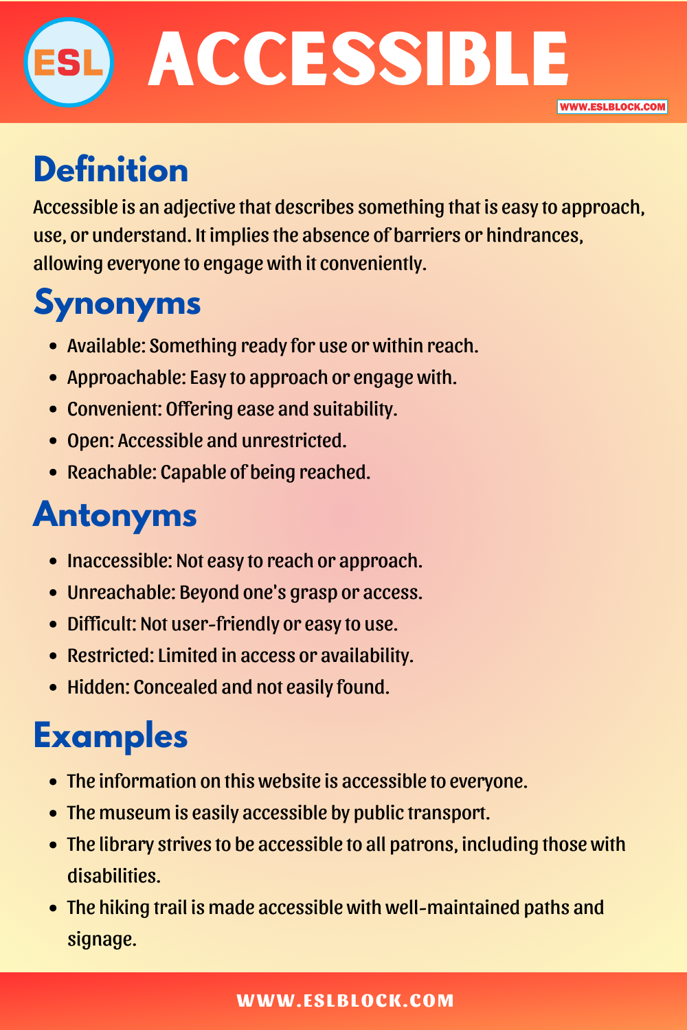 synonyms of accessible in english