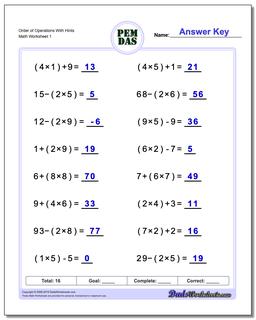 5th grade orders of operation worksheet