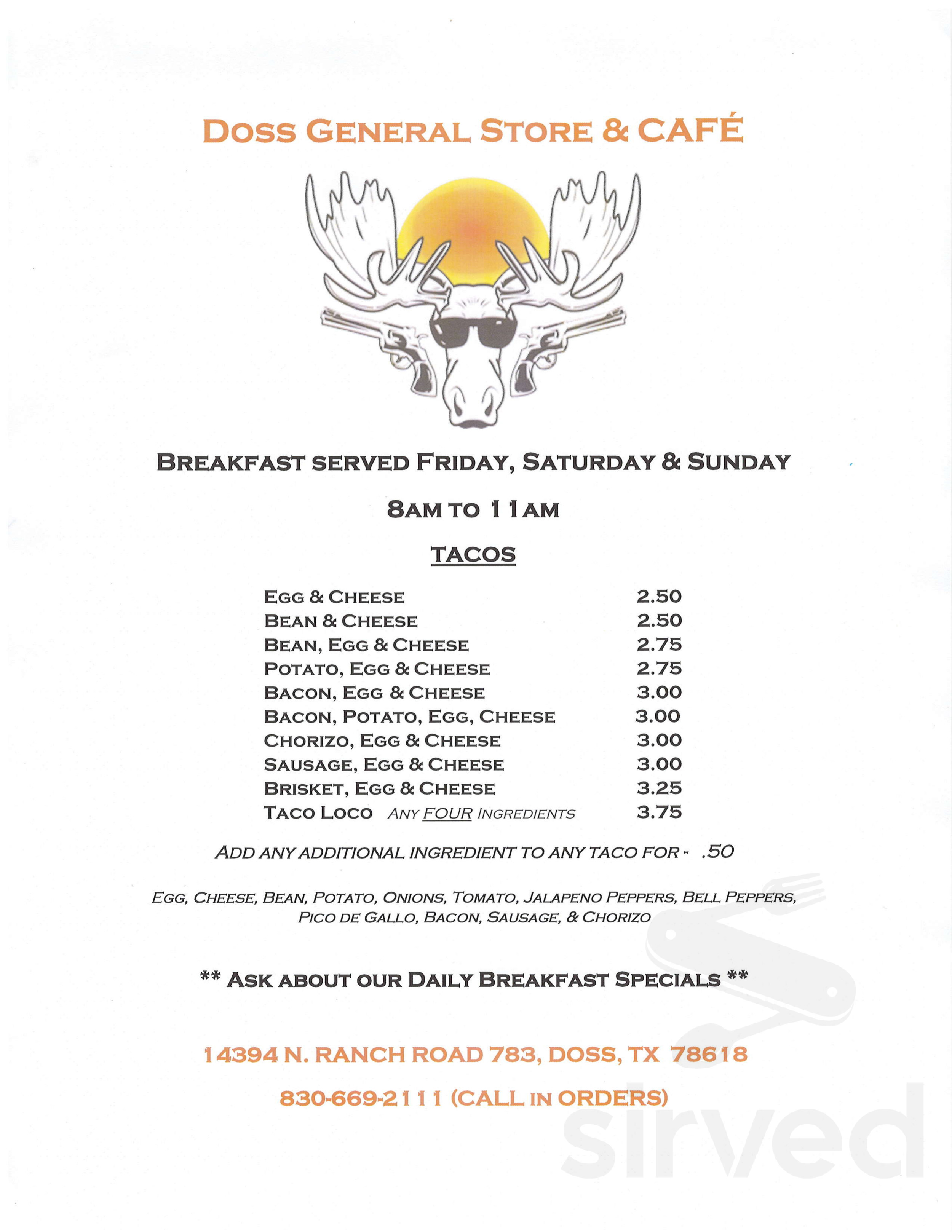 doss general store & cafe menu