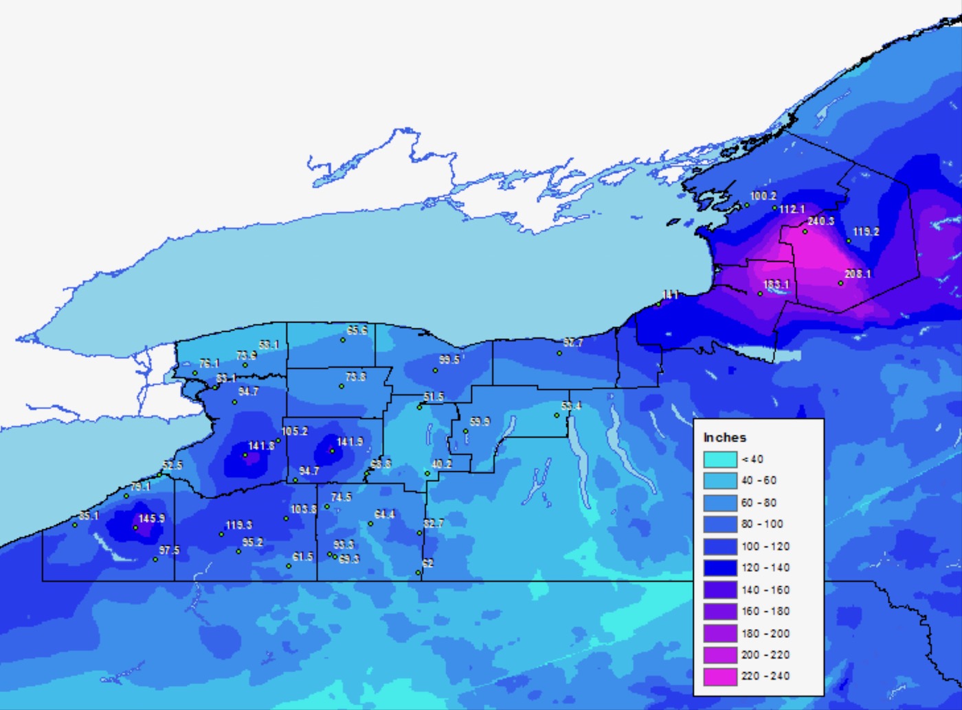 new york city snowfall totals